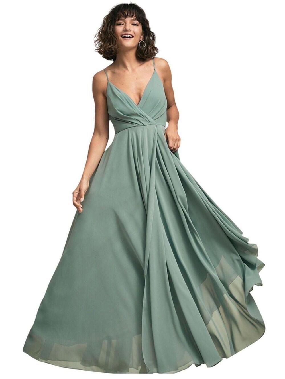 BHLDN Eva Maxi Dress Sage Green Bridesmaid Formal Spaghetti Strap S